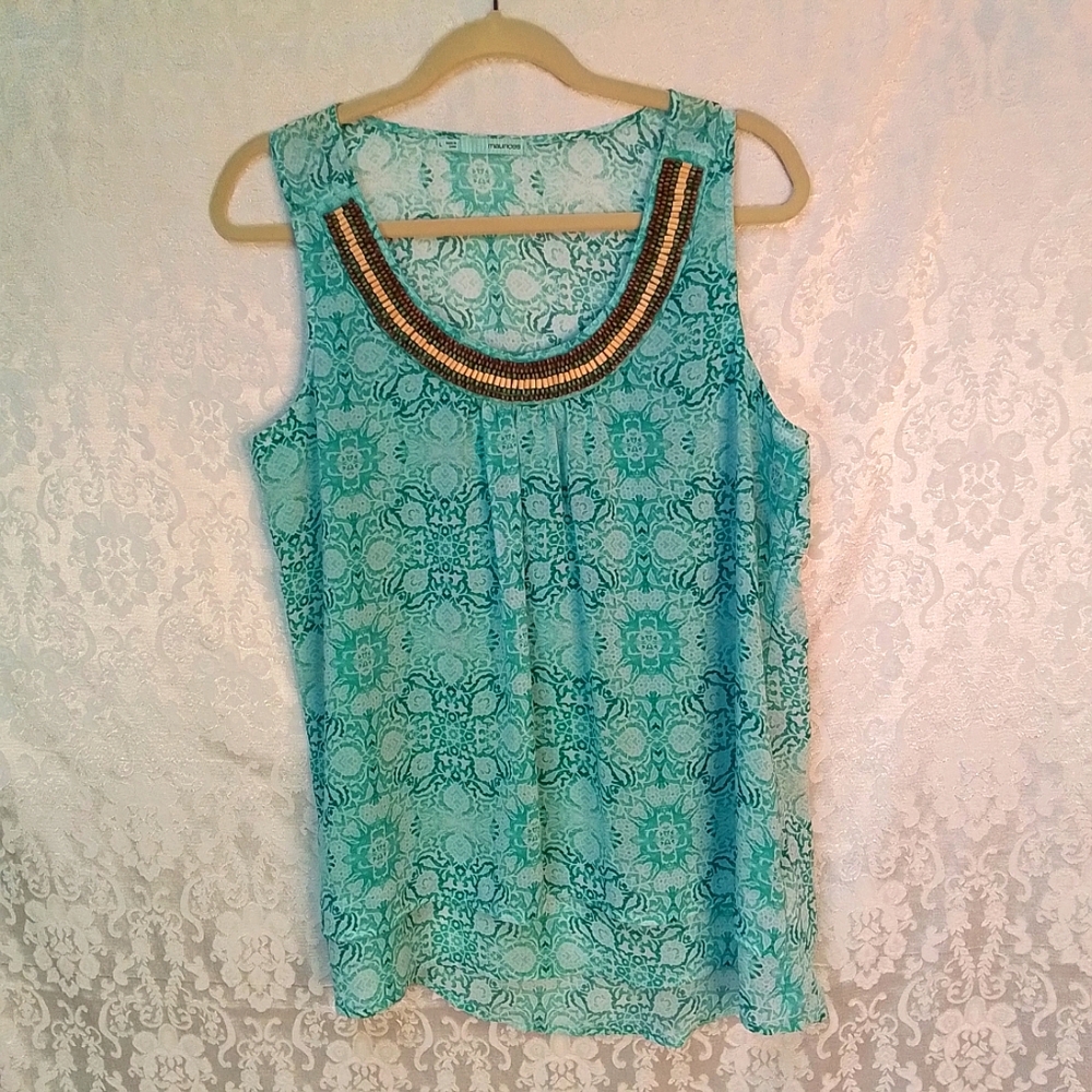 Maurices shades of green and white sleeveless lightweight sheer top L